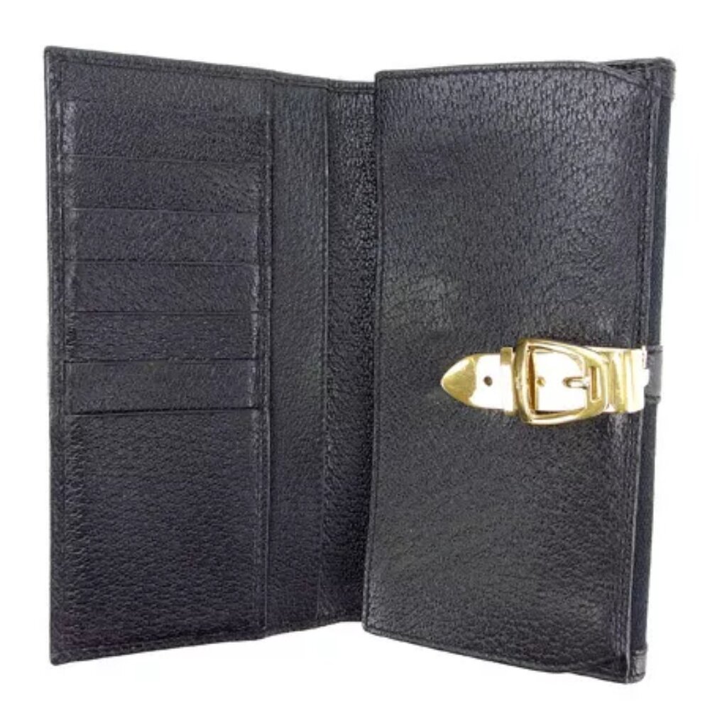 AUTHENTICITY GUARANTEED Gucci Wallet Purse Folding wallet GG Black Gold Woman - Picture 6 of 6